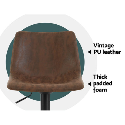 Artiss 2x Bar Stools Vintage Swivel Gas Lift Brown.