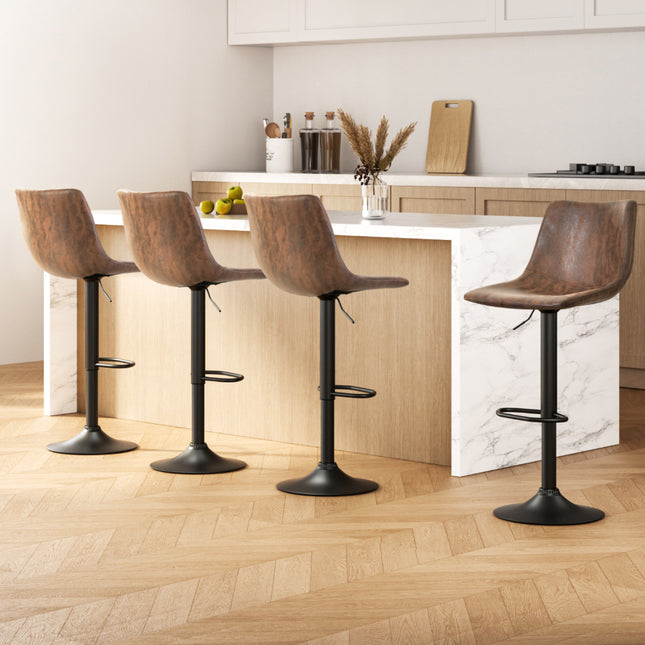 Artiss 4x Bar Stools Vintage Leather Swivel Gas Lift Brown.