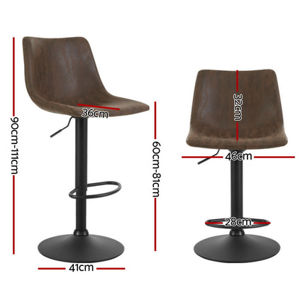 Artiss 4x Bar Stools Vintage Leather Swivel Gas Lift Brown.