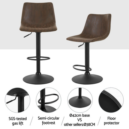 Artiss 4x Bar Stools Vintage Leather Swivel Gas Lift Brown.