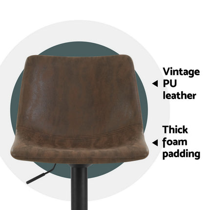 Artiss 4x Bar Stools Vintage Leather Swivel Gas Lift Brown.