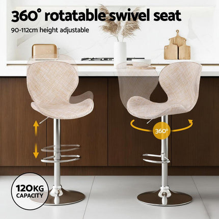 Artiss 2x Bar Stools Kitchen Swivel Gas Lift Counter Chair Wing PE Rattan Beige.