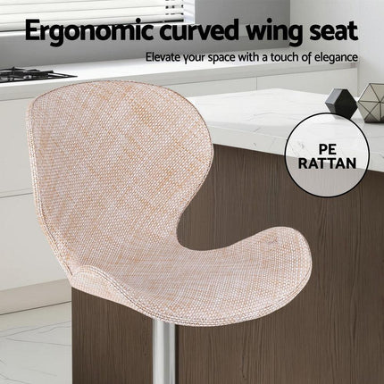 Artiss 2x Bar Stools Kitchen Swivel Gas Lift Counter Chair Wing PE Rattan Beige.