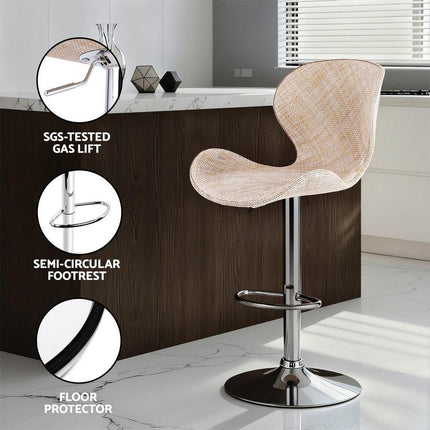 Artiss 2x Bar Stools Kitchen Swivel Gas Lift Counter Chair Wing PE Rattan Beige.