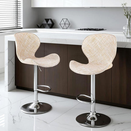 Artiss 2x Bar Stools Kitchen Swivel Gas Lift Counter Chair Wing PE Rattan Beige.