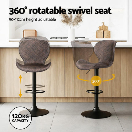 Artiss 2x Bar Stools Kitchen Swivel Gas Lift Counter Chair Wing PE Rattan Brown.