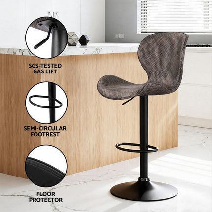 Artiss 2x Bar Stools Kitchen Swivel Gas Lift Counter Chair Wing PE Rattan Brown.