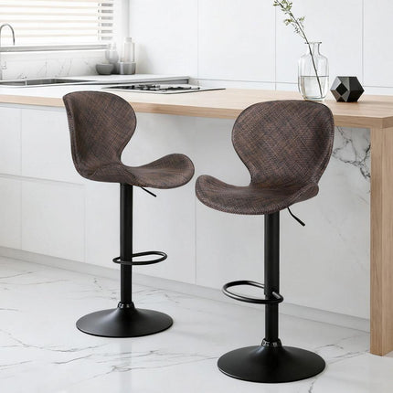 Artiss 2x Bar Stools Kitchen Swivel Gas Lift Counter Chair Wing PE Rattan Brown.