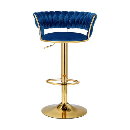 Artiss Bar Stools Gas Lift Velvet Woven Backrest Navy.