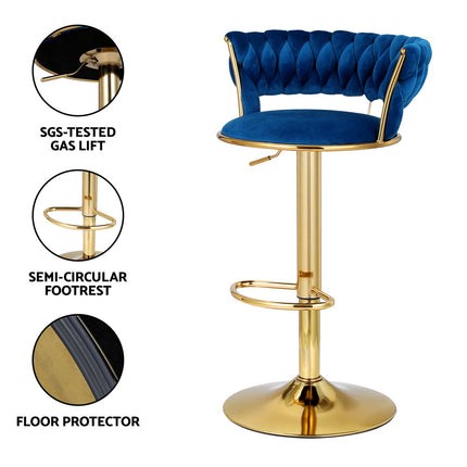 Artiss Bar Stools Gas Lift Velvet Woven Backrest Navy.