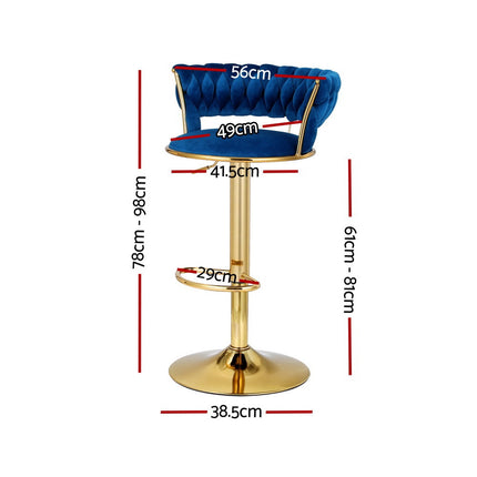 Artiss 2x Bar Stools Gas Lift Velvet Woven Backrest Navy.