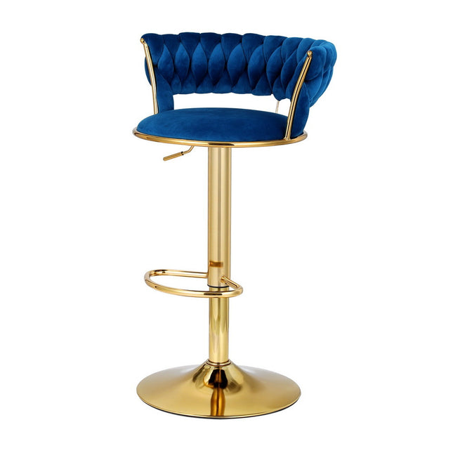 Artiss 2x Bar Stools Gas Lift Velvet Woven Backrest Navy.