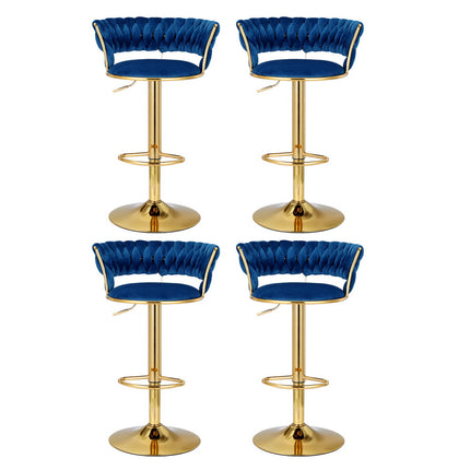 Artiss 4x Bar Stools Gas Lift Velvet Woven Backrest Navy.