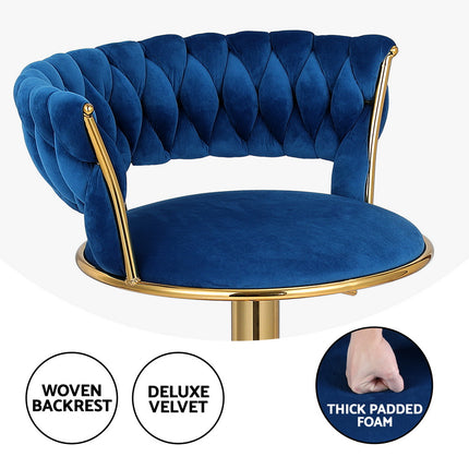 Artiss 4x Bar Stools Gas Lift Velvet Woven Backrest Navy.