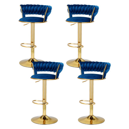 Artiss 4x Bar Stools Gas Lift Velvet Woven Backrest Navy.