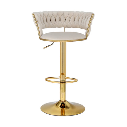 Artiss Bar Stools Gas Lift Velvet Woven Backrest Ivory.