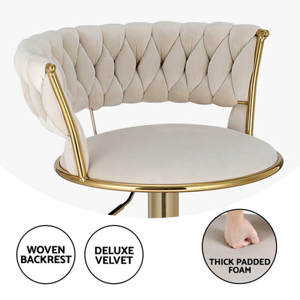 Artiss Bar Stools Gas Lift Velvet Woven Backrest Ivory.