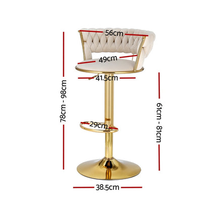 Artiss 2x Bar Stools Gas Lift Velvet Woven Backrest Ivory.