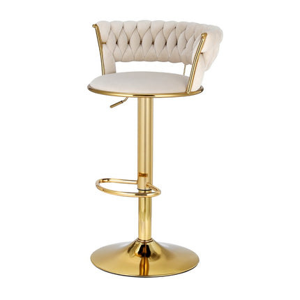Artiss 2x Bar Stools Gas Lift Velvet Woven Backrest Ivory.