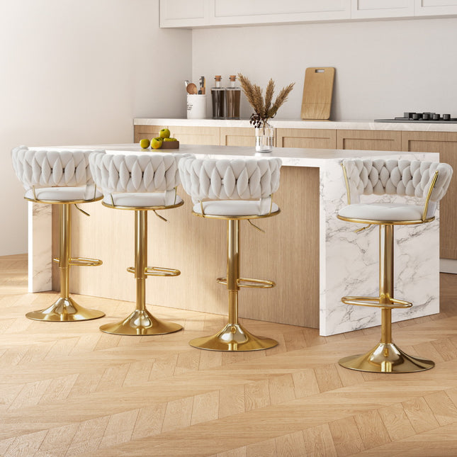 Artiss 4x Bar Stools Gas Lift Velvet Woven Backrest Ivory.