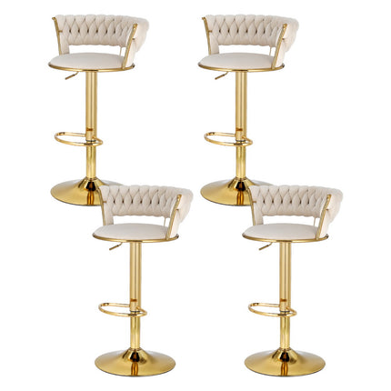 Artiss 4x Bar Stools Gas Lift Velvet Woven Backrest Ivory.