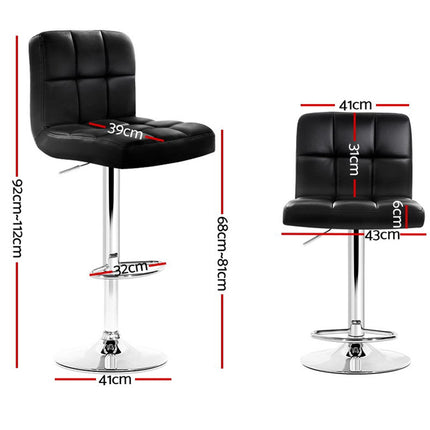 Artiss 4x Bar Stools Leather Gas Lift Black.