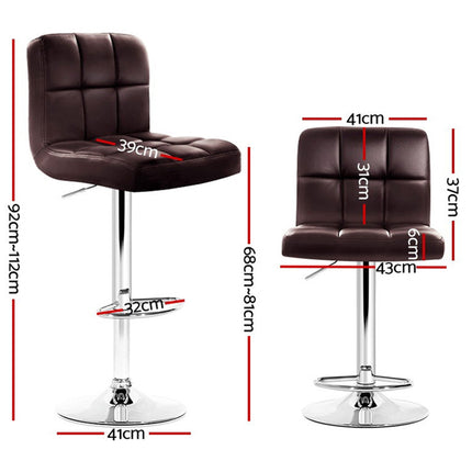 Artiss 4x Bar Stools Leather Gas Lift Brown.