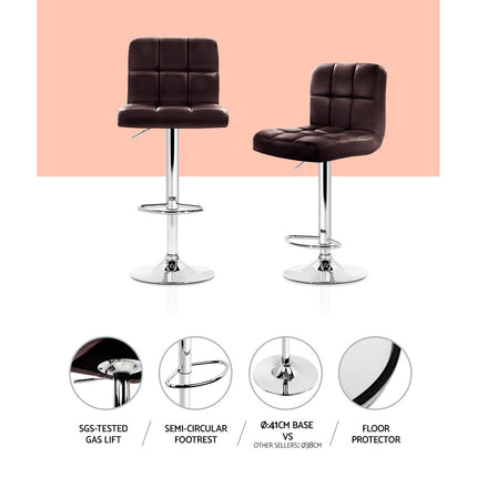 Artiss 4x Bar Stools Leather Gas Lift Brown.