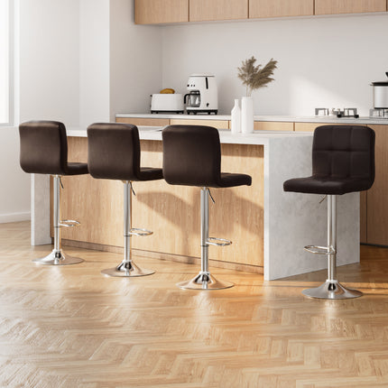 Artiss 4x Bar Stools Leather Gas Lift Brown.