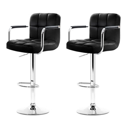 Artiss 2x Bar Stools Leather Gas Lift w/Armrest Black.