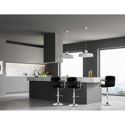 Artiss 2x Bar Stools Leather Gas Lift w/Armrest Black.