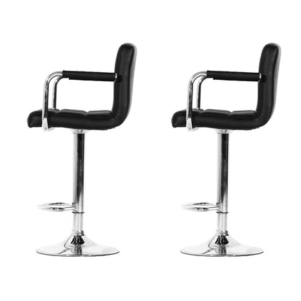 Artiss 2x Bar Stools Leather Gas Lift w/Armrest Black.