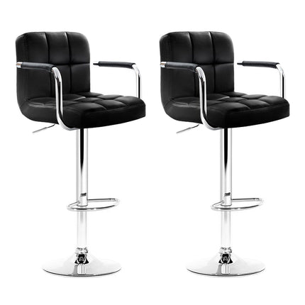 Artiss 2x Bar Stools Leather Gas Lift w/Armrest Black.
