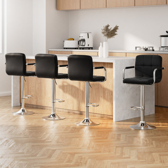 Artiss 4x Bar Stools Leather Gas Lift w/Armrest Black.