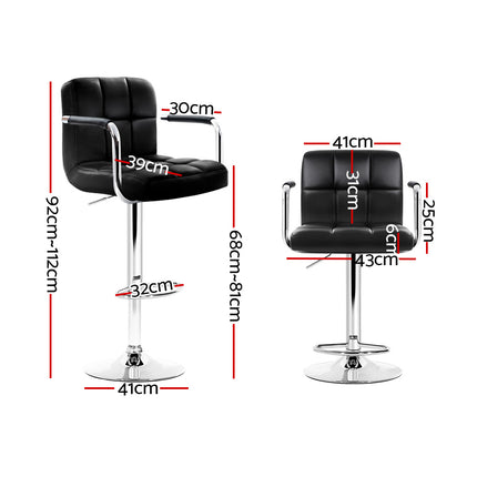 Artiss 4x Bar Stools Leather Gas Lift w/Armrest Black.