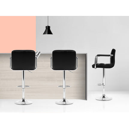 Artiss 4x Bar Stools Leather Gas Lift w/Armrest Black.