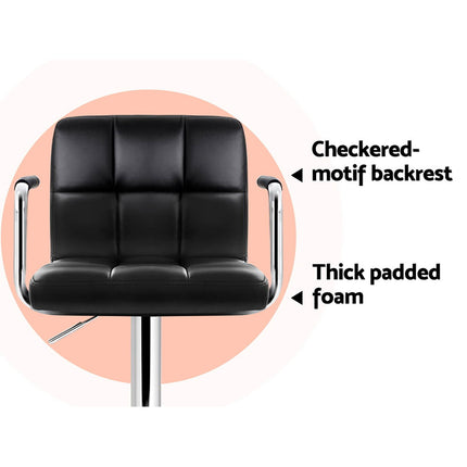 Artiss 4x Bar Stools Leather Gas Lift w/Armrest Black.