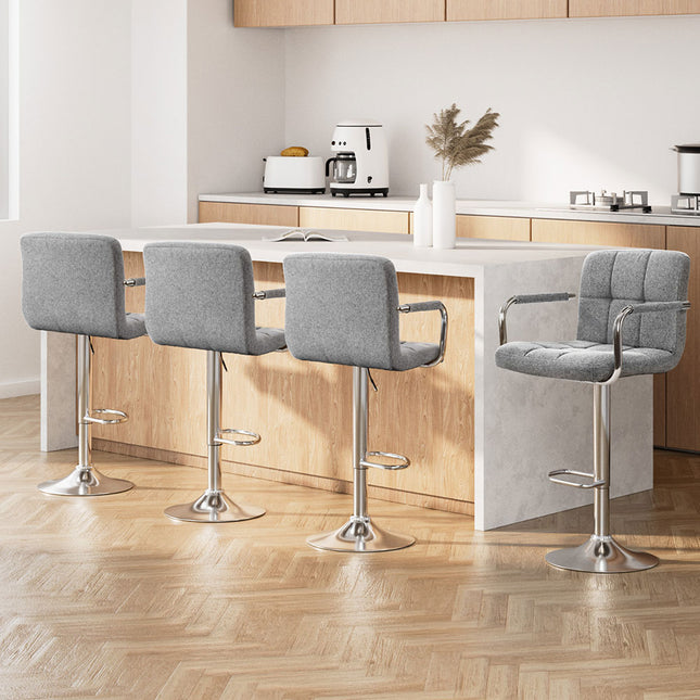 Artiss 4x Bar Stools Fabric Gas Lift w/Armrest Grey.