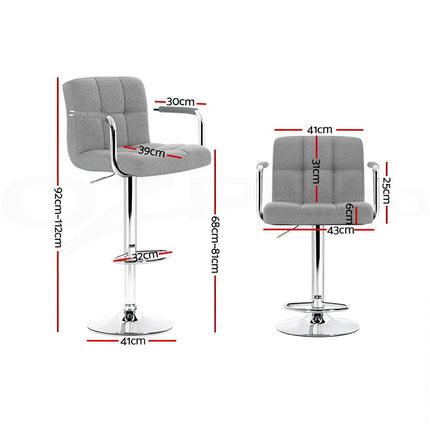 Artiss 4x Bar Stools Fabric Gas Lift w/Armrest Grey.