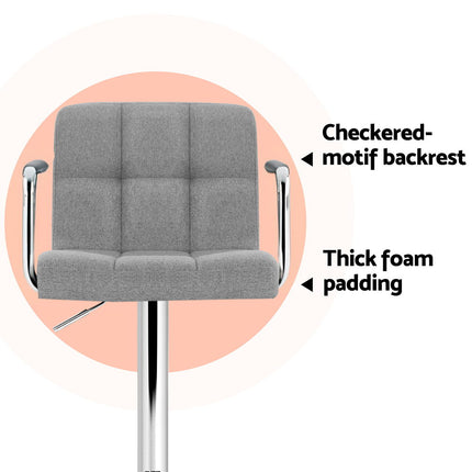 Artiss 4x Bar Stools Fabric Gas Lift w/Armrest Grey.