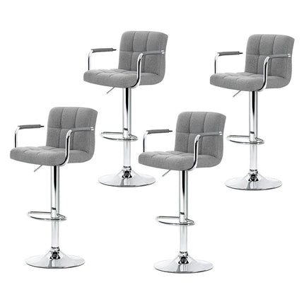 Artiss 4x Bar Stools Fabric Gas Lift w/Armrest Grey.