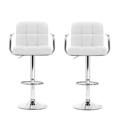 Artiss 2x Bar Stools Leather Gas Lift w/Armrest White.