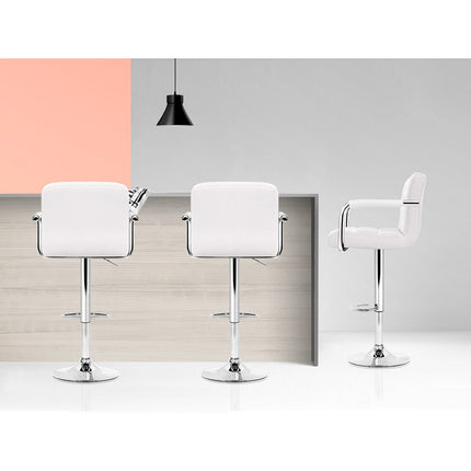 Artiss 2x Bar Stools Leather Gas Lift w/Armrest White.