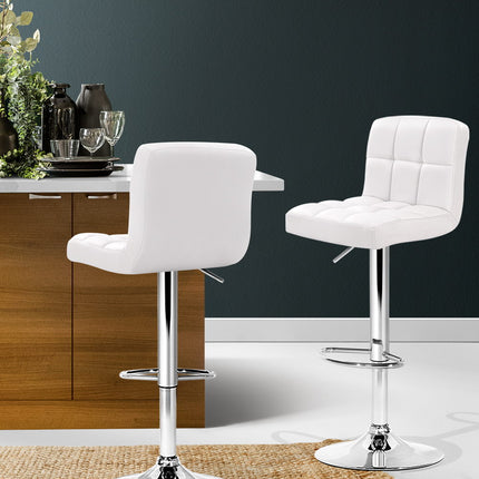 Artiss 2x Bar Stools Leather Gas Lift w/Armrest White.