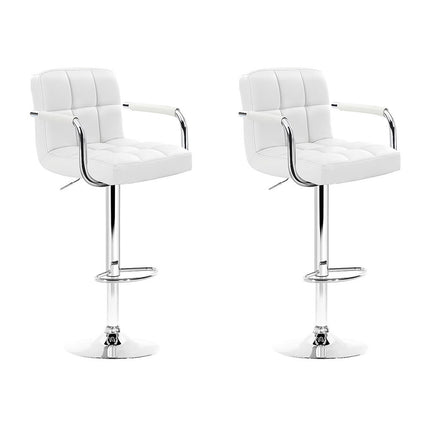 Artiss 2x Bar Stools Leather Gas Lift w/Armrest White.