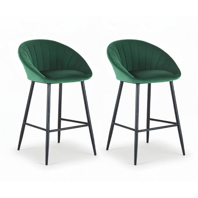 Artiss 2x Bar Stools Kitchen Dining Chair Counter Stool Tub Velvet Metal Green.