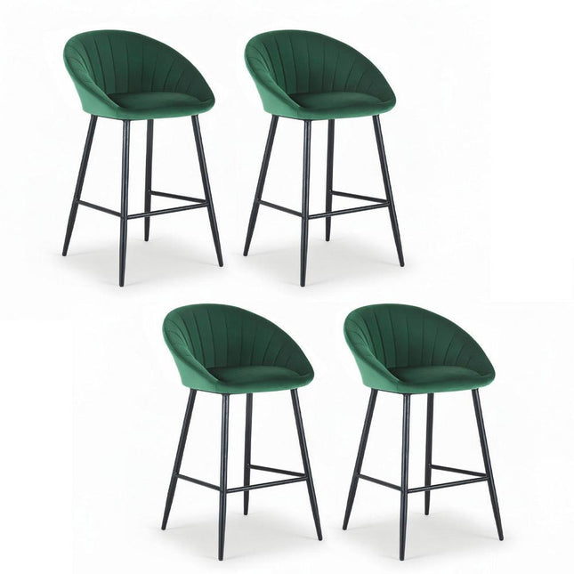 Artiss 4x Bar Stools Kitchen Dining Chair Counter Stool Tub Velvet Metal Green.