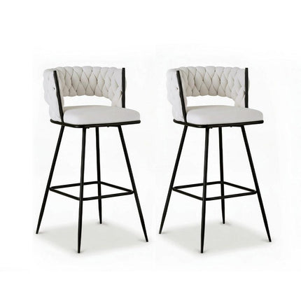 Artiss 2x Bar Stools Kitchen Dining Chair Counter Stool Woven Velvet Metal Ivory.