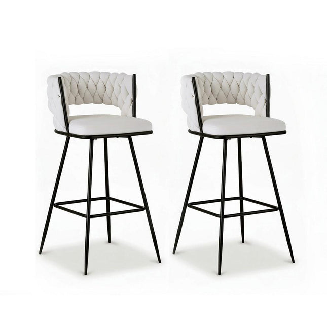 Artiss 2x Bar Stools Kitchen Dining Chair Counter Stool Woven Velvet Metal Ivory.