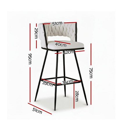 Artiss 2x Bar Stools Kitchen Dining Chair Counter Stool Woven Velvet Metal Ivory.